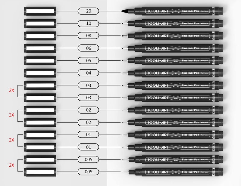 TOOLI-ART Micro-Line 14 Pens With Case, Fineliner, Multiliner, Archival Ink, Waterproof, Journaling, Illustration, Architecture, Technical Drawing, Outlining, Scrapbooking, Manga, Writing, Rock Painting Black - Image 4